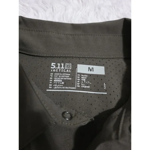 5:11 Mens Tactical Green Small Dri Fit Fishing Short Sleeve Button Shirt Medium - Picture 2 of 6